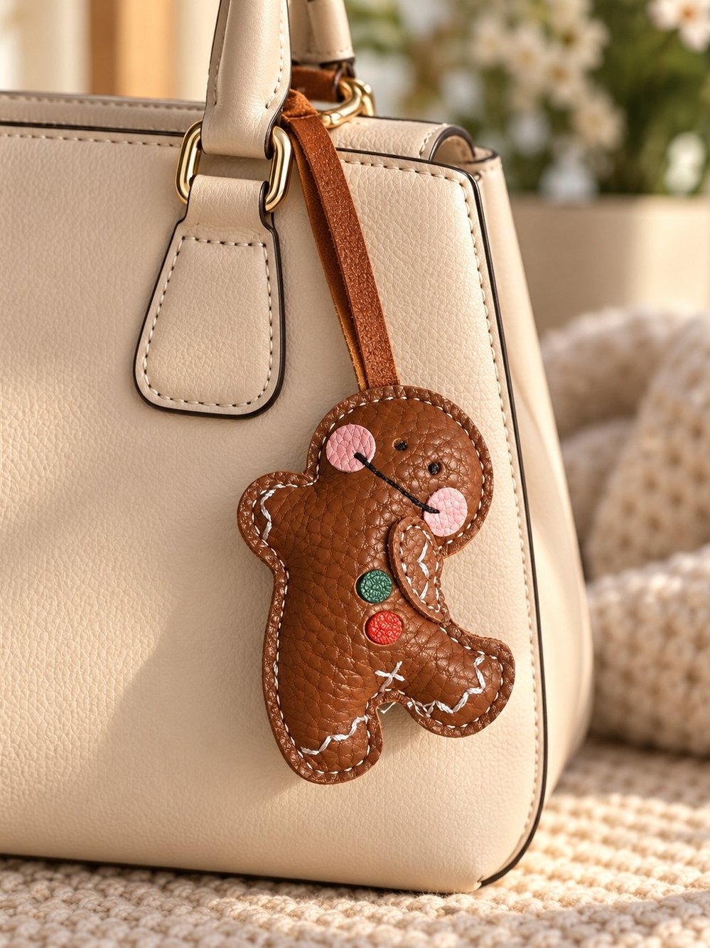 Brand New Gingerbread Man Faux Leather Purse Bag Charm Brown